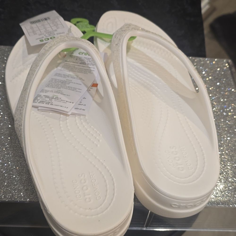 Crocs Sloane Wedge Glitter Flip-Flop Sandal- White - Picture 12 of 13